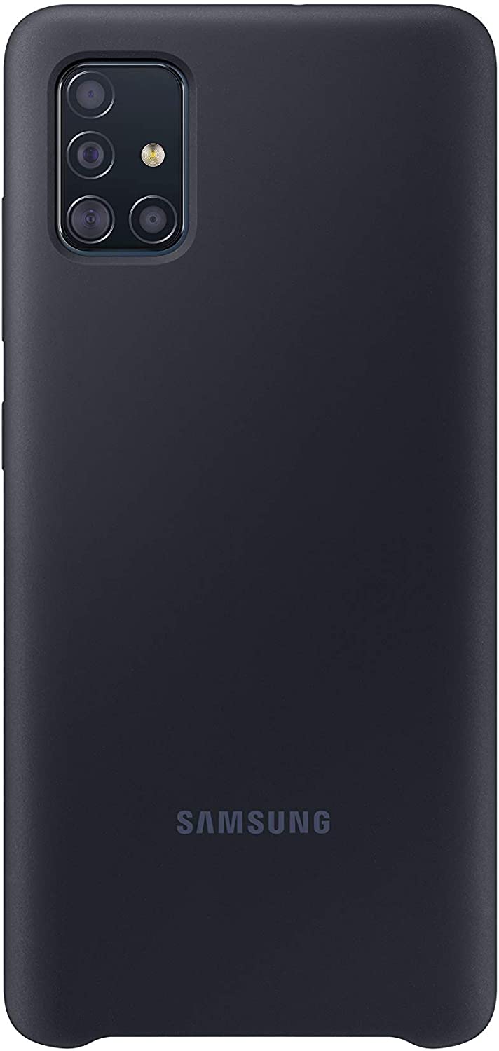 Black silicone cover for Samsung Galaxy A51, featuring a soft matte finish and slim design for optimal protection and comfort.