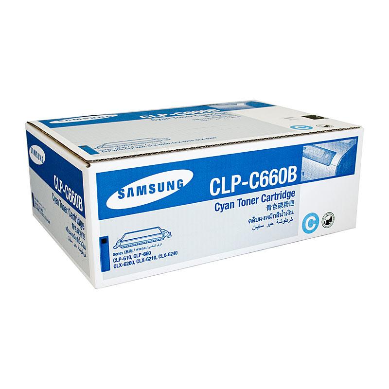 SAMSUNG CLPC660B Cyan Toner cartridge, vibrant cyan color, designed for Samsung printers.