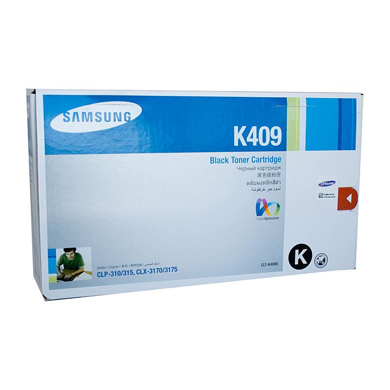 SAMSUNG CLTK409S Black Toner cartridge with packaging, designed for high-quality printing.