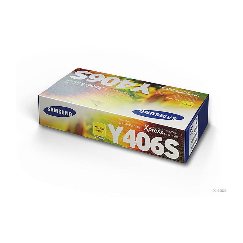 SAMSUNG CLTY406S Yellow Toner cartridge with vibrant yellow color, designed for high-quality printing.