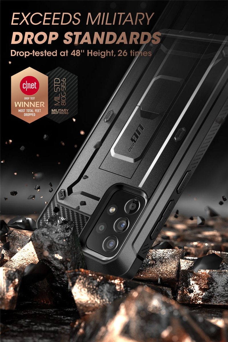 Samsung Galaxy A52 UB Pro Full-Body Rugged Case in black, showcasing its durable design and built-in screen protector.