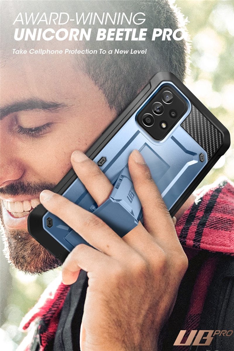 Samsung Galaxy A52 UB Pro Full-Body Rugged Case in black, showcasing its durable design and built-in screen protector.