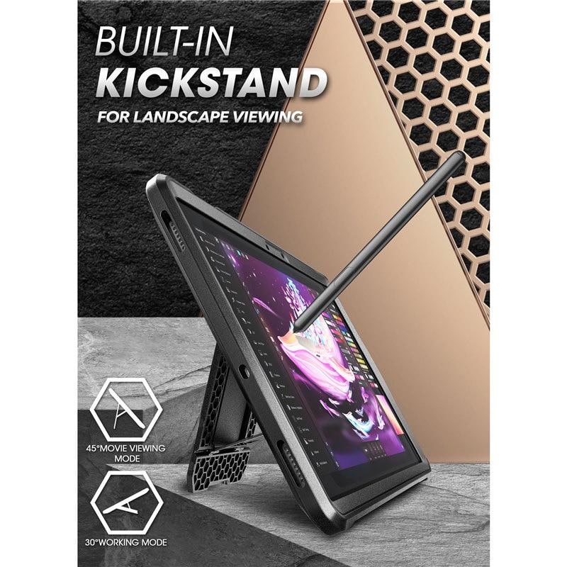 Samsung Galaxy Tab S7 UB Pro Full-Body Rugged Case in black, featuring a built-in screen protector and kickstand for enhanced protection and functionality.