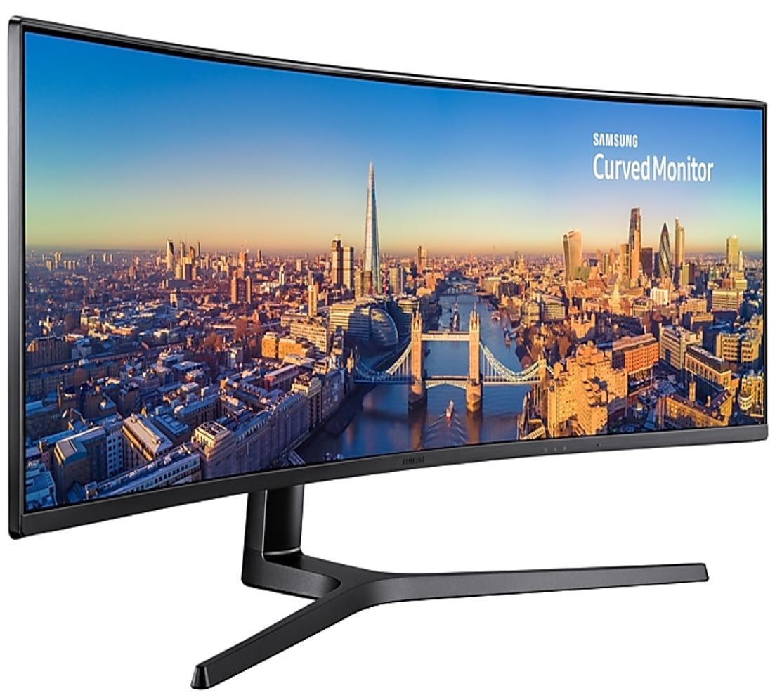 SAMSUNG LC49 49' Curved Gaming Monitor showcasing its ultra-wide display and ergonomic design.