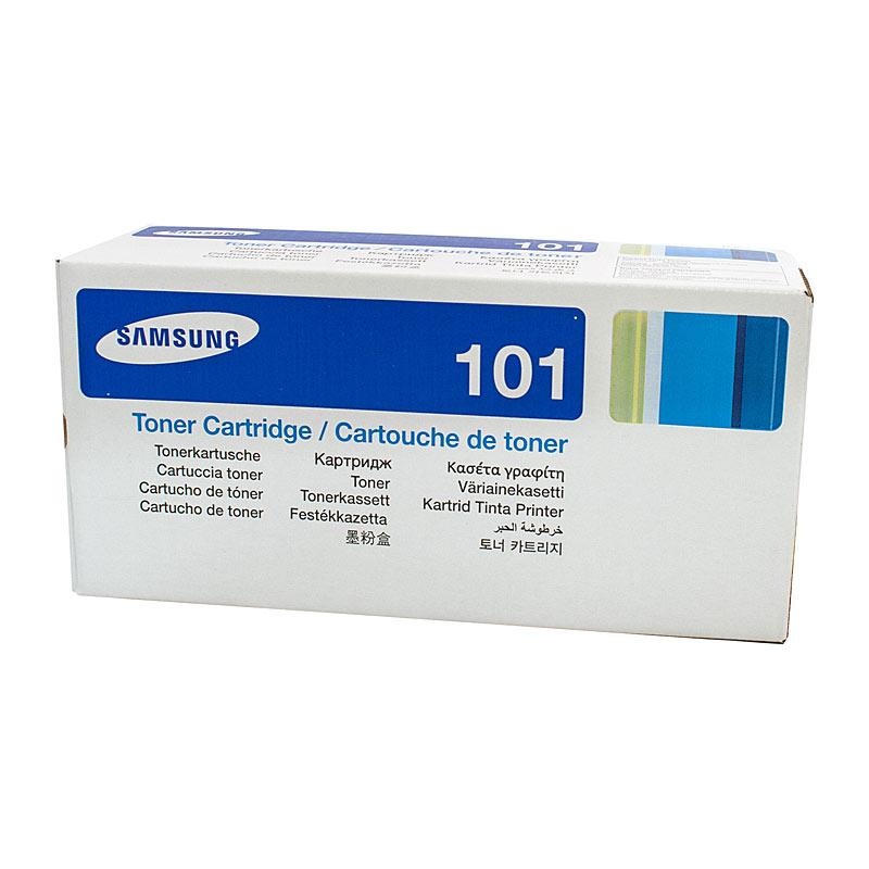 SAMSUNG MLTD101S Black Toner cartridge with packaging, designed for high-quality printing.