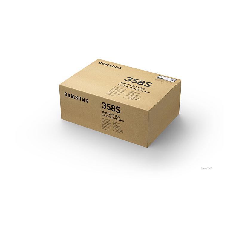 SAMSUNG MLTD358S Black Toner cartridge with packaging, designed for high-volume printing.