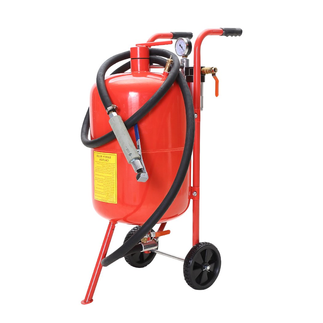 Portable Sandblaster Air Sand Blaster with 10-gallon steel tank and long hose, ideal for various cleaning tasks.