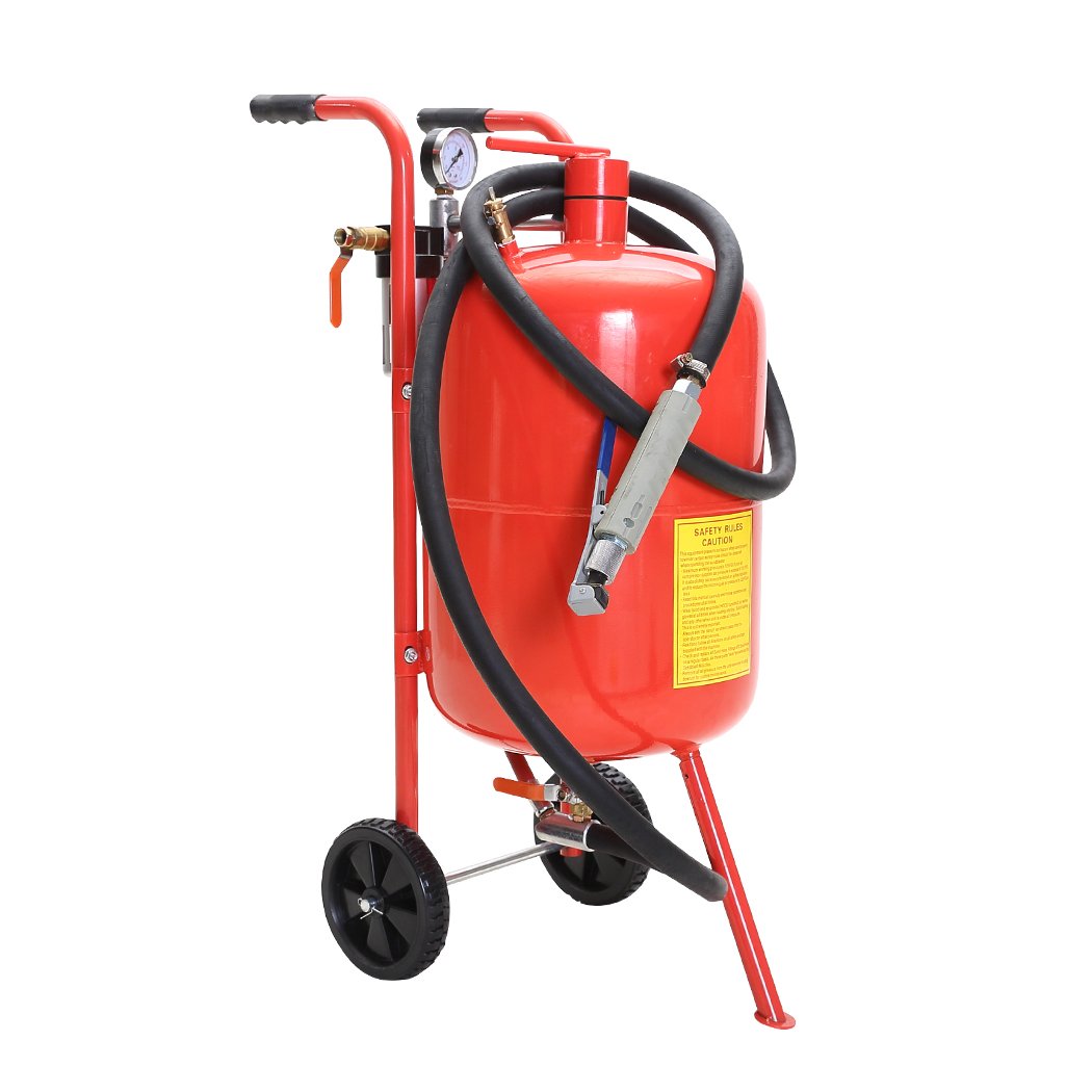 Portable Sandblaster Air Sand Blaster with 10-gallon steel tank and long hose, ideal for various cleaning tasks.