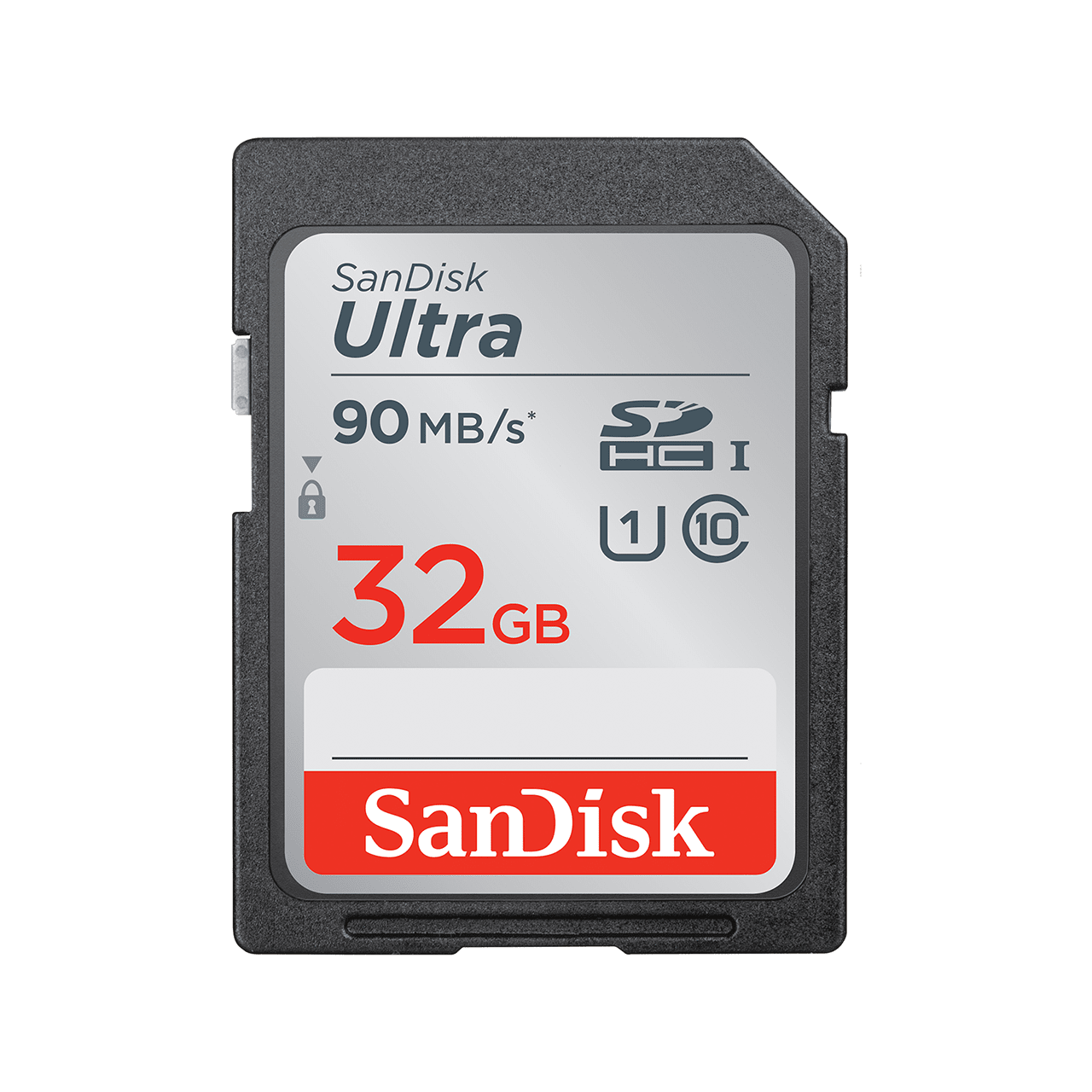 SanDisk 32GB Ultra SDHC SDXC UHS-I Memory Card with a sleek design, showcasing its storage capacity and speed specifications.