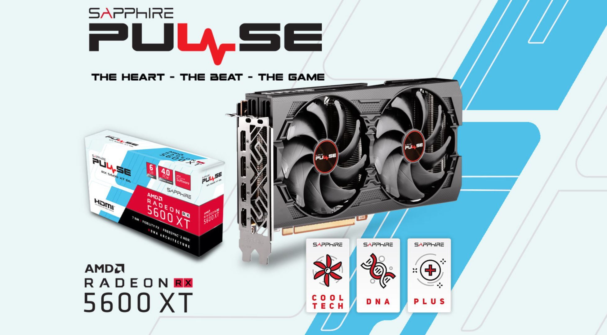 SAPPHIRE AMD RADEON PULSE RX 5600 XT BE 6GB GDDR6 Black Edition graphics card with dual fans and aluminum backplate.