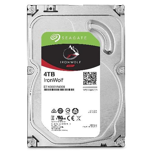 SEAGATE 4TB IronWolf NAS drive with 3.5-inch form factor, featuring a sleek design and SATA interface for high-speed data transfer.