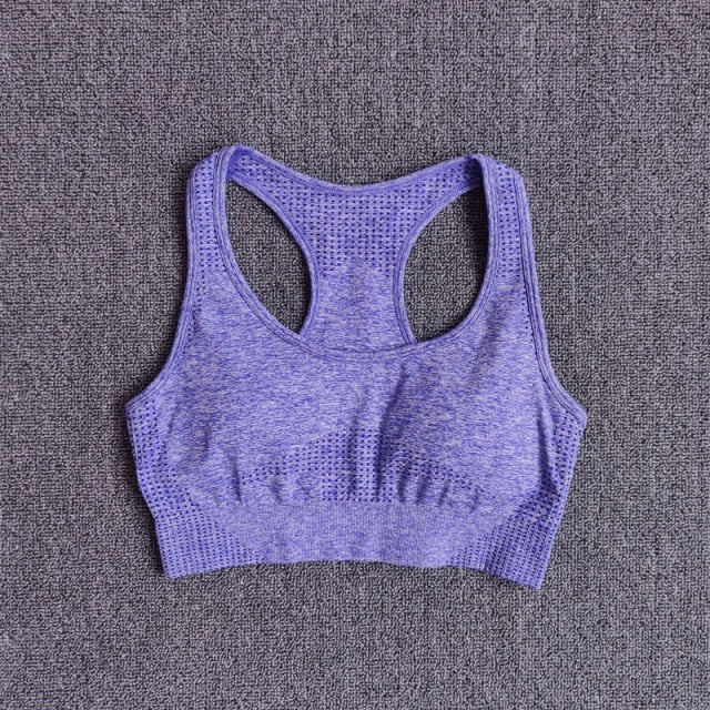 Seamless sports bra top for women in various colors, designed for high-impact workouts and comfort.