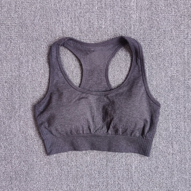 Seamless sports bra top for women in various colors, designed for high-impact workouts and comfort.