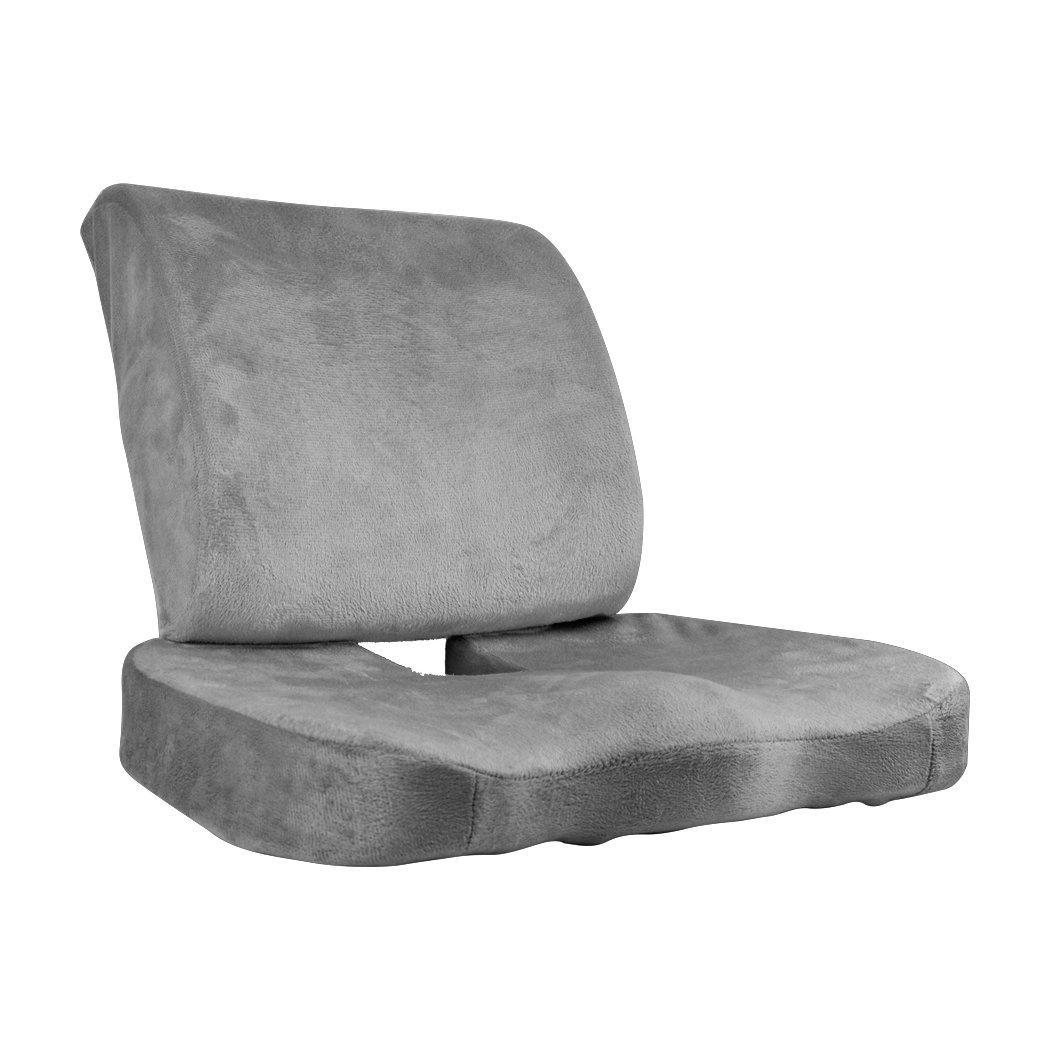 Memory Foam Lumbar Back Support Seat Cushion in grey, designed for comfort and pressure relief, featuring a removable velveteen cover.