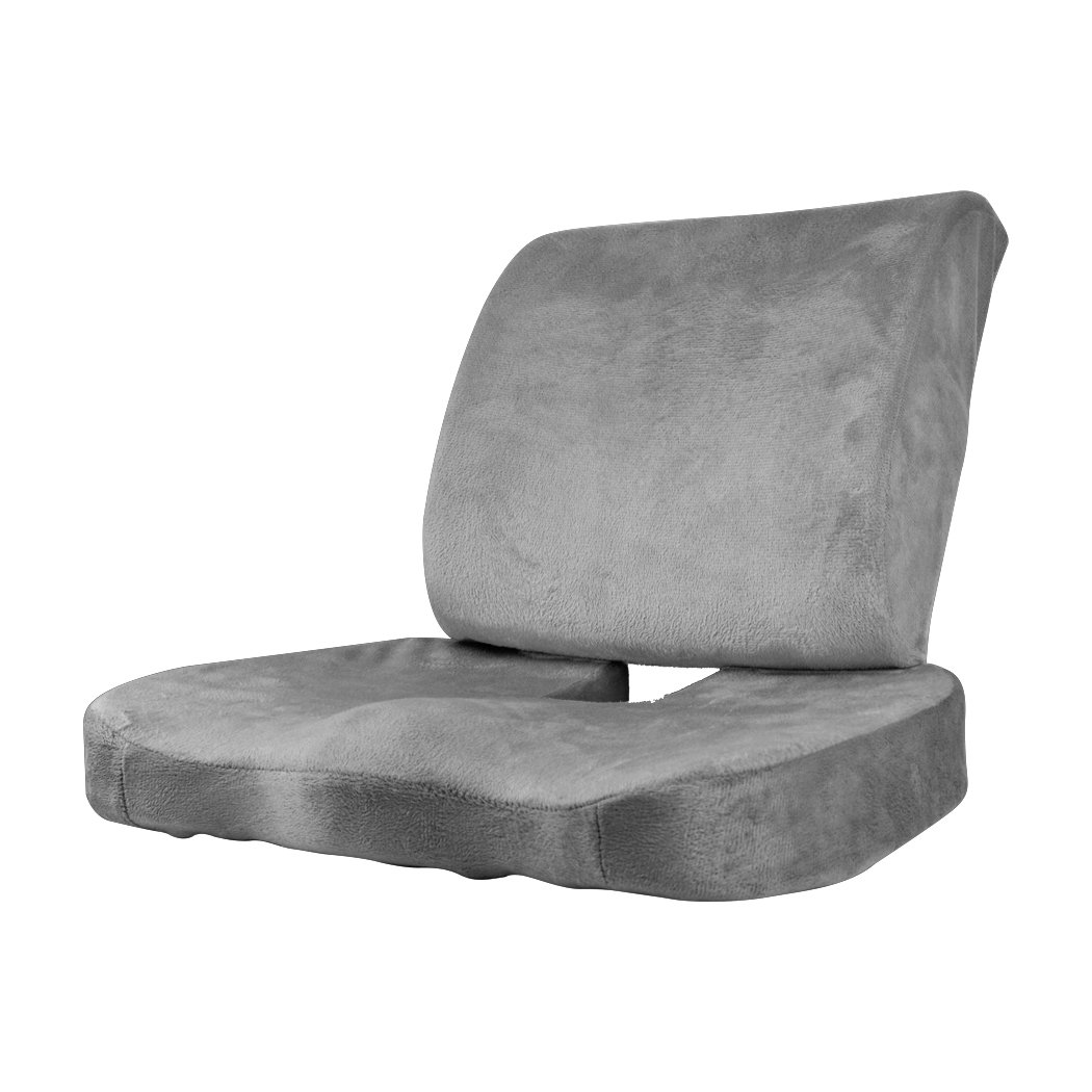 Memory Foam Lumbar Back Support Seat Cushion in grey, designed for comfort and pressure relief, featuring a removable velveteen cover.