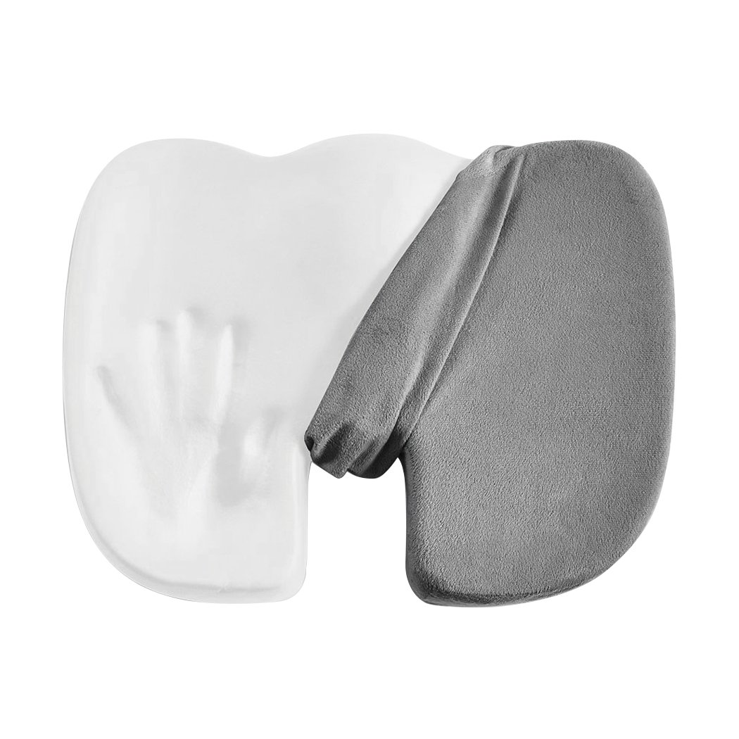 Memory Foam Lumbar Back Support Seat Cushion in grey, designed for comfort and pressure relief, featuring a removable velveteen cover.