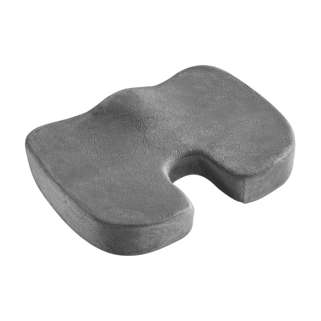 Memory Foam Lumbar Back Support Seat Cushion in grey, designed for comfort and pressure relief, featuring a removable velveteen cover.