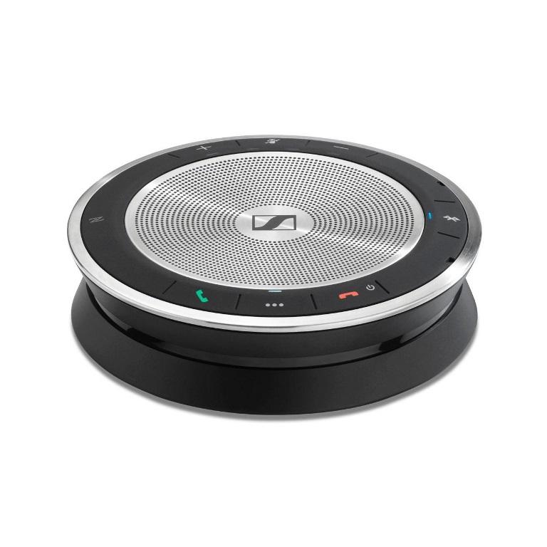 Sennheiser SP30 Wireless Speakerphone designed for conferencing, featuring a sleek design and multiple connectivity options.