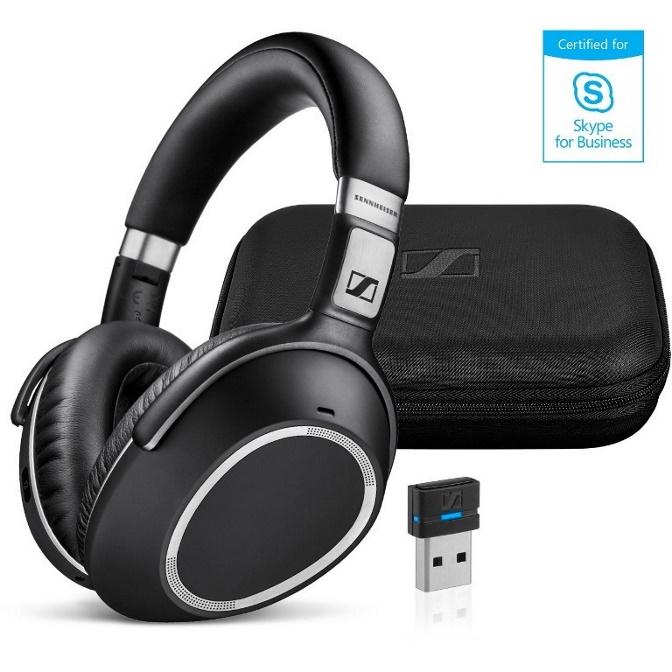 SENNHEISER MB660 Active Noise Cancelling Bluetooth headset with UC dongle, featuring plush ear cushions and sleek design.