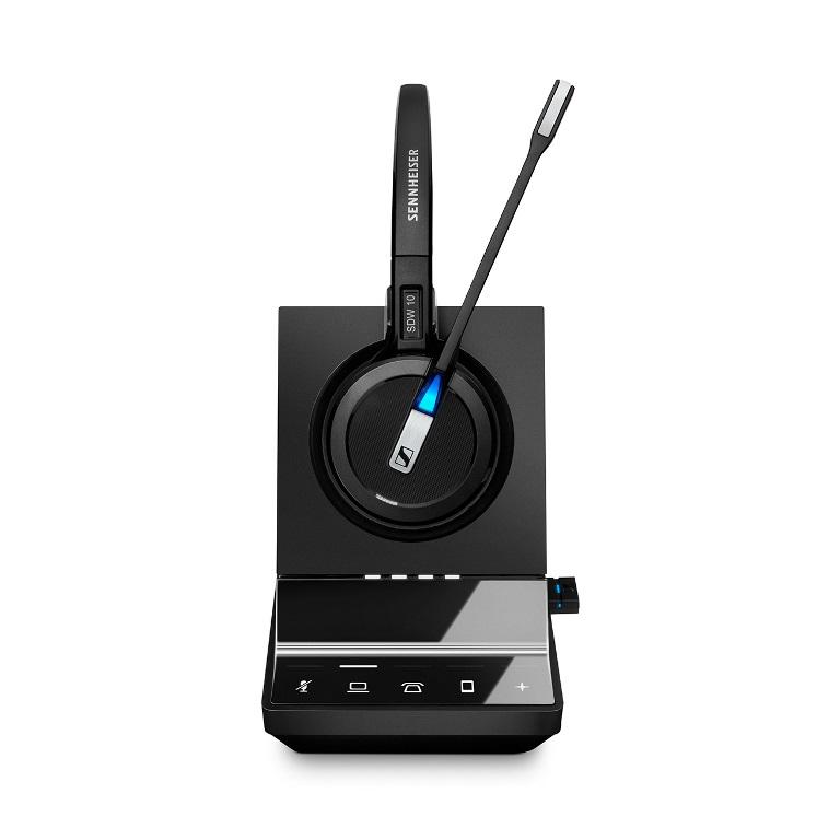 SENNHEISER SDW 5016 DECT Wireless Office headset with base station, showcasing its sleek design and comfortable ear cushions.