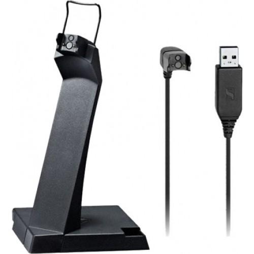 Sennheiser USB charger and stand for MB Pro 1 and MB Pro 2, featuring a sleek design and USB connectivity for efficient charging.