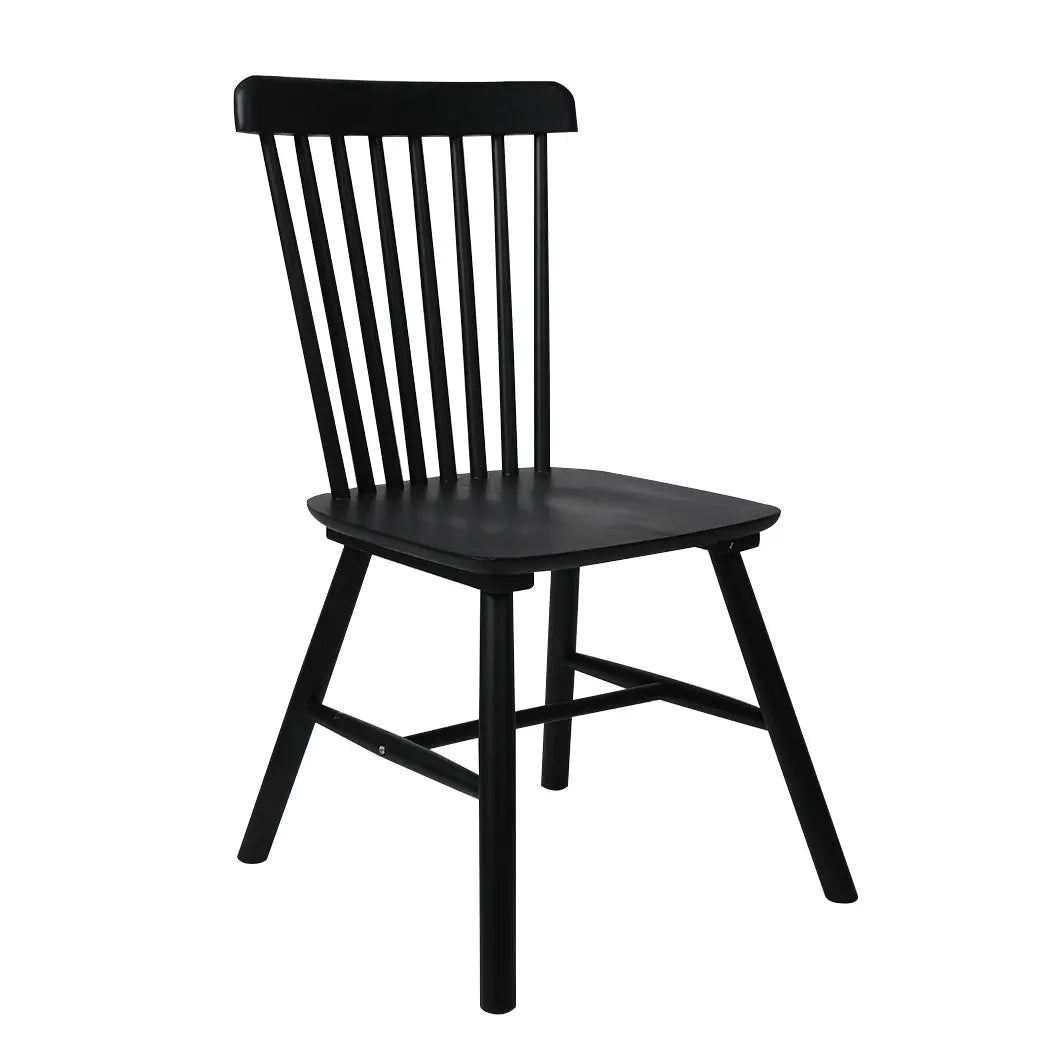 Set of 2 black dining chairs made of solid wood, showcasing a sleek and modern design suitable for various dining spaces.