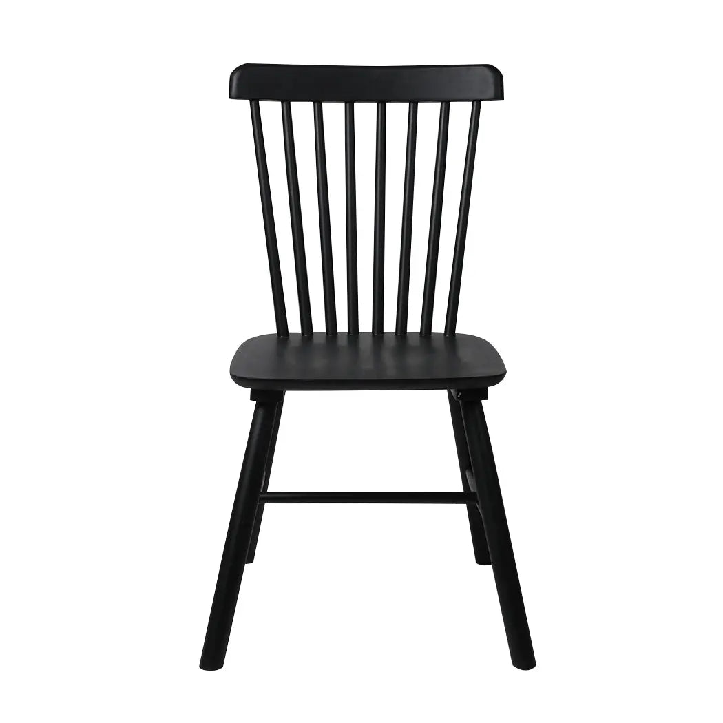 Set of 2 black dining chairs made of solid wood, showcasing a sleek and modern design suitable for various dining spaces.