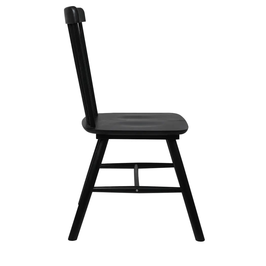 Set of 2 black dining chairs made of solid wood, showcasing a sleek and modern design suitable for various dining spaces.