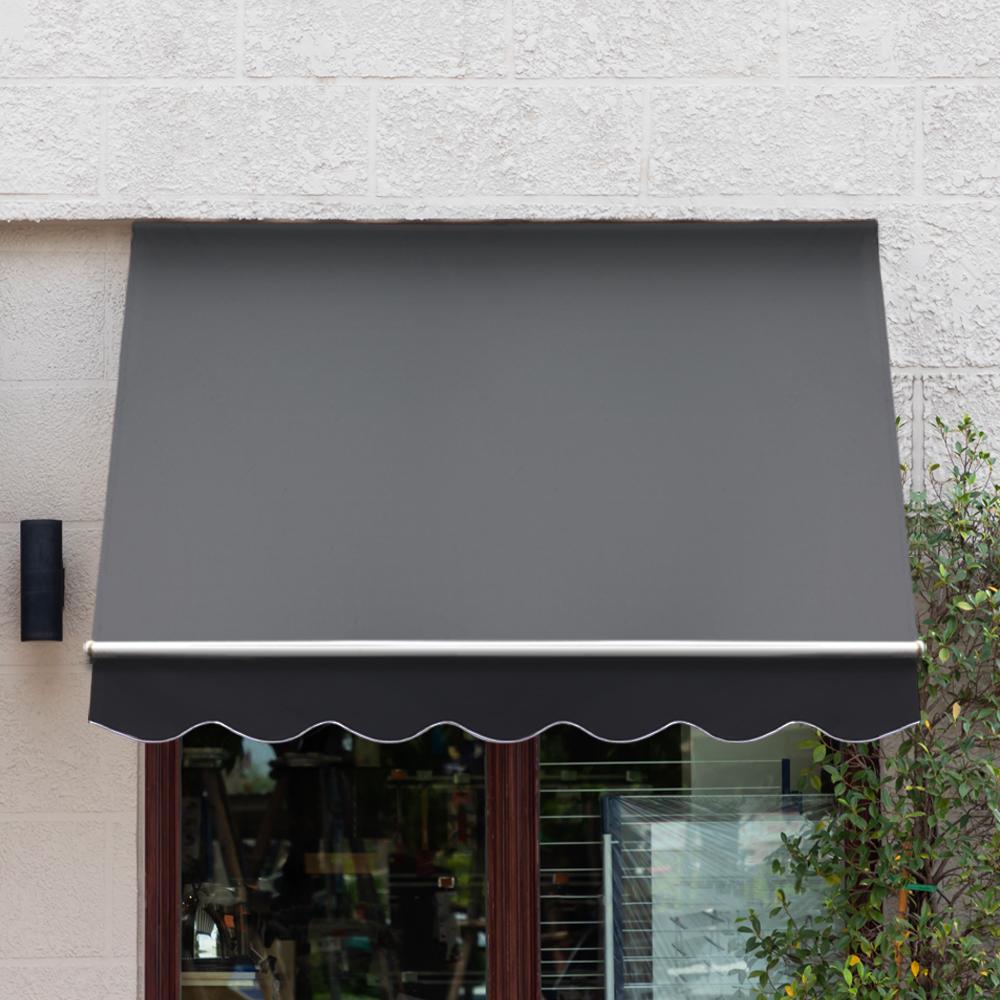 Set of 2 Instahut Fixed Pivot Arm Window Awnings in grey, showcasing a sturdy aluminum frame and breathable polyester fabric, ideal for outdoor shading.