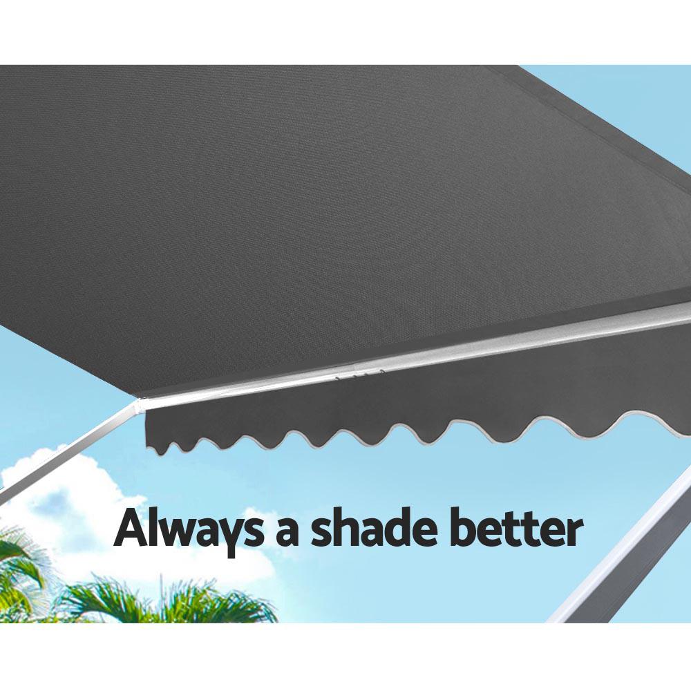 Set of 2 Instahut Fixed Pivot Arm Window Awnings in grey, showcasing a sturdy aluminum frame and breathable polyester fabric, ideal for outdoor shading.