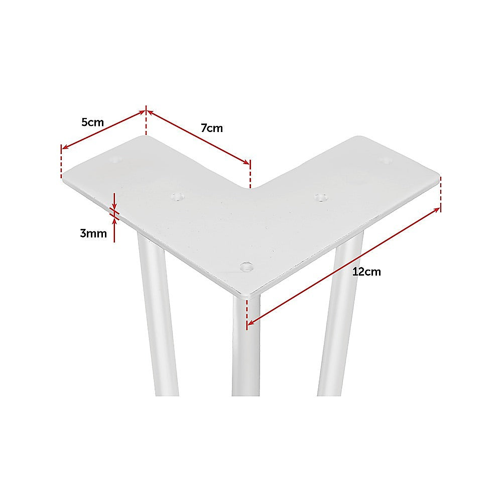 Set of 4 Industrial 3-Rod Retro Hairpin Table Legs in white satin finish, showcasing their sleek design and sturdy construction.