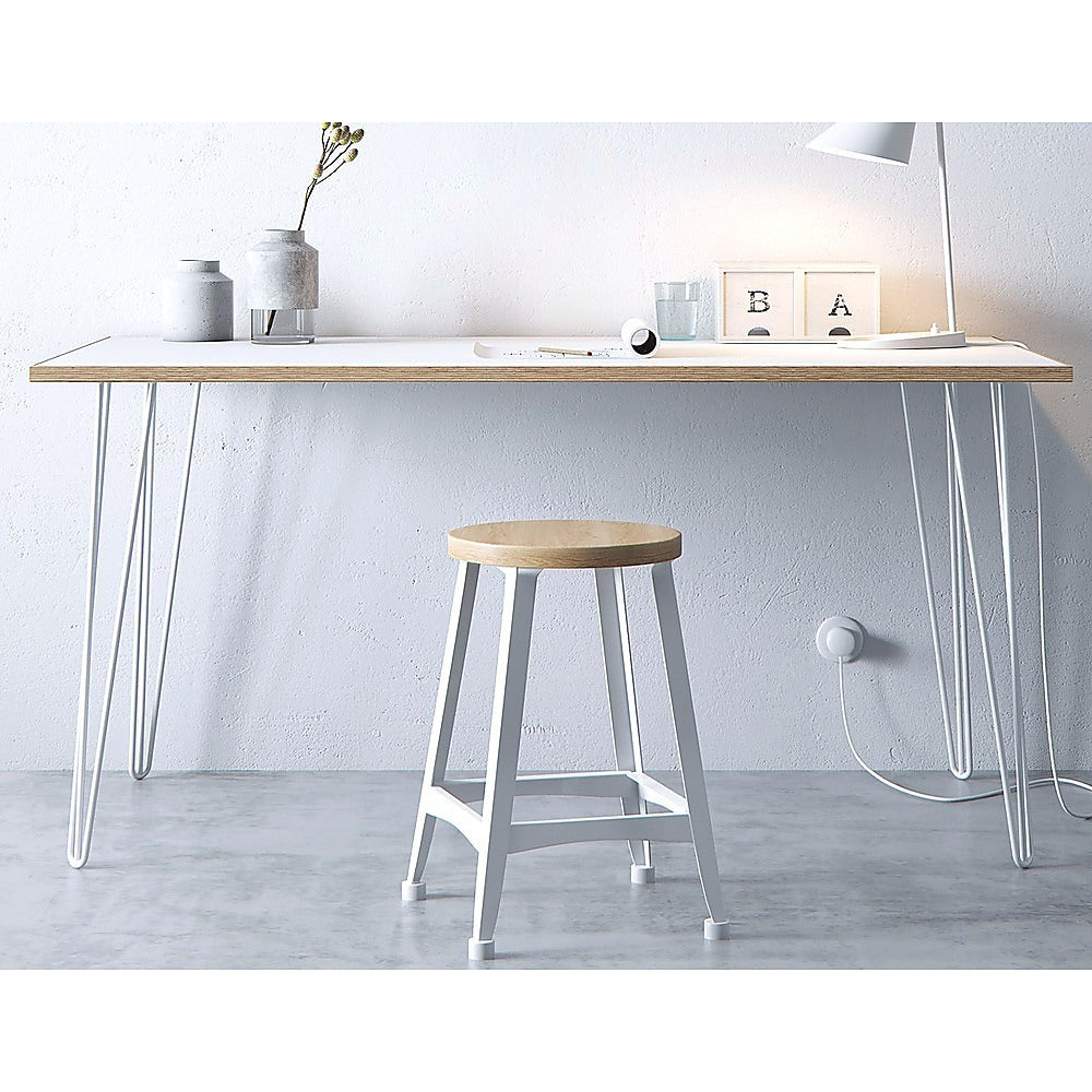 Set of 4 Industrial 3-Rod Retro Hairpin Table Legs in white satin finish, showcasing their sleek design and sturdy construction.