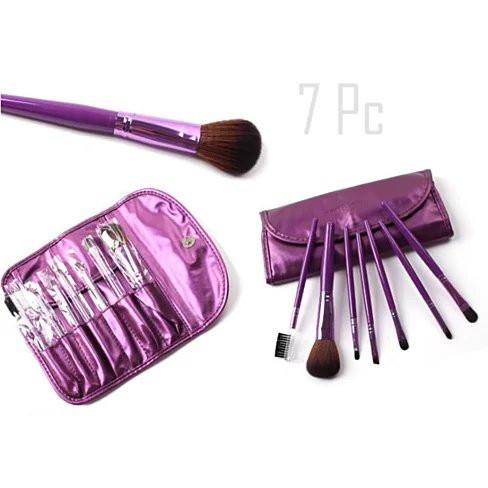 Seven Heaven Best of Beauty Brushes set featuring 7 colorful brushes with wooden handles and nylon bristles in a travel pouch.