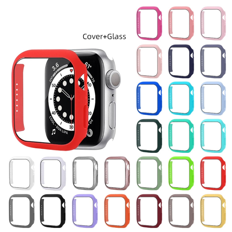 Shockproof PC protective case with tempered glass film for Apple Watch Series 7, showcasing its sleek design and full coverage protection.