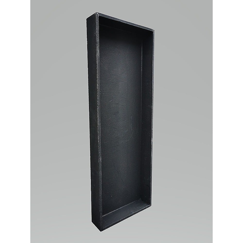 A sleek black prefabricated shower niche measuring 350 x 1000 x 92mm, designed for bathroom renovations and storage of bath accessories.