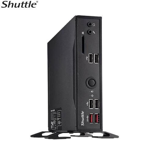 SHUTTLE DS10U Slim Mini PC showcasing its compact design and multiple connectivity ports.