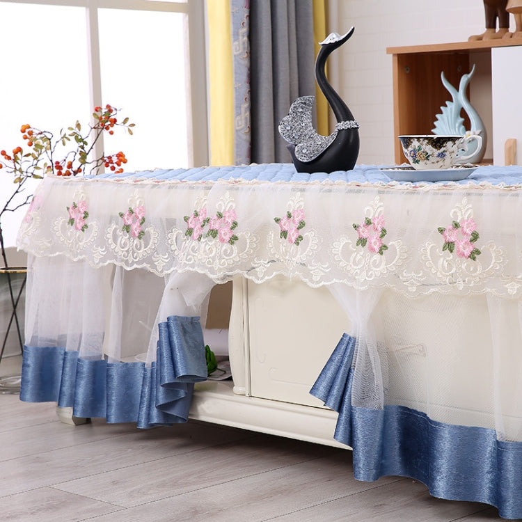 Simple Fabric Lace Rectangular Tablecloth in peach skin, made of crystal velvet, elegantly draped over a dining table.