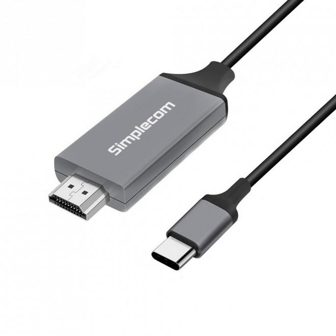 Simplecom DA311 USB 3.1 Type C to HDMI Cable, 2M length, supports 4K@30Hz resolution, ideal for connecting USB-C devices to HDMI displays.