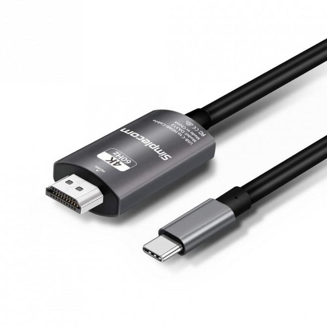 SIMPLECOM DA312 USB 3.1 Type C to HDMI Cable, 2M length, showcasing its aluminium casing and connectors.