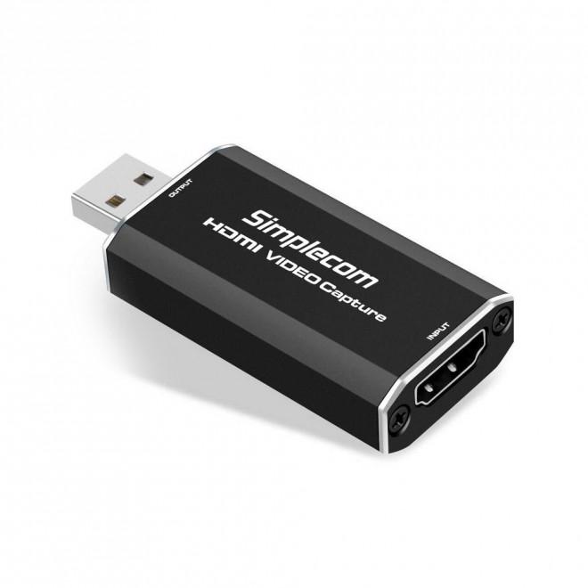 SIMPLECOM DA315 HDMI to USB 2.0 Video Capture Card, compact design with HDMI input and USB output ports.