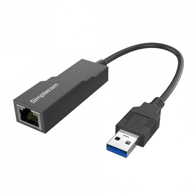 Simplecom NU301 USB 3.0 to Gigabit LAN Adapter with compact design and USB connector.