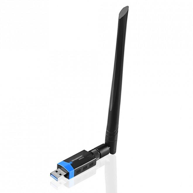 Simplecom NW632 Wi-Fi 5 Bluetooth 5.0 USB Adapter with dual-band capabilities and adjustable antenna.