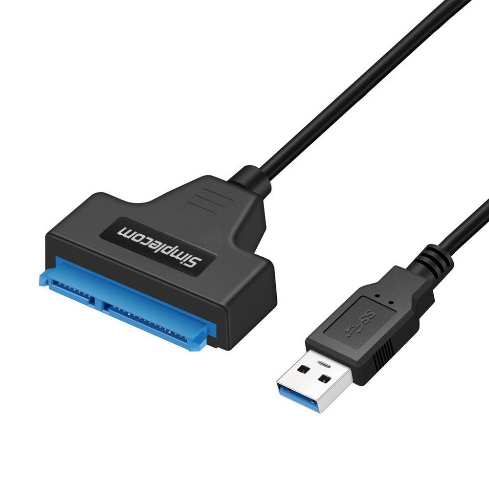 Simplecom SA128 USB 3.0 to SATA Adapter Cable for 2.5" SSD/HDD, featuring a compact design and LED indicators.