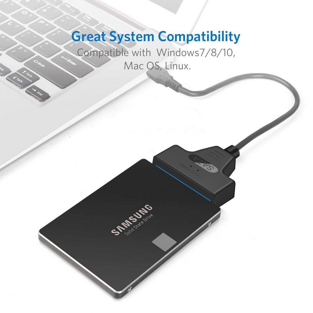 Simplecom SA128 USB 3.0 to SATA Adapter Cable for 2.5" SSD/HDD, featuring a compact design and LED indicators.