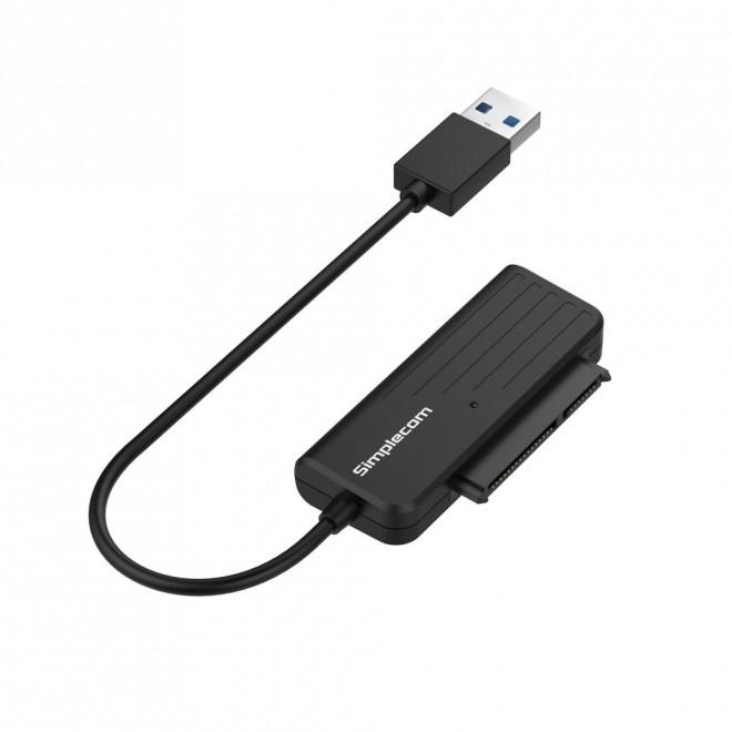 SIMPLECOM SA205 Compact USB 3.0 to SATA Adapter Cable Converter for 2.5' SSD/HDD, showcasing its lightweight and portable design.