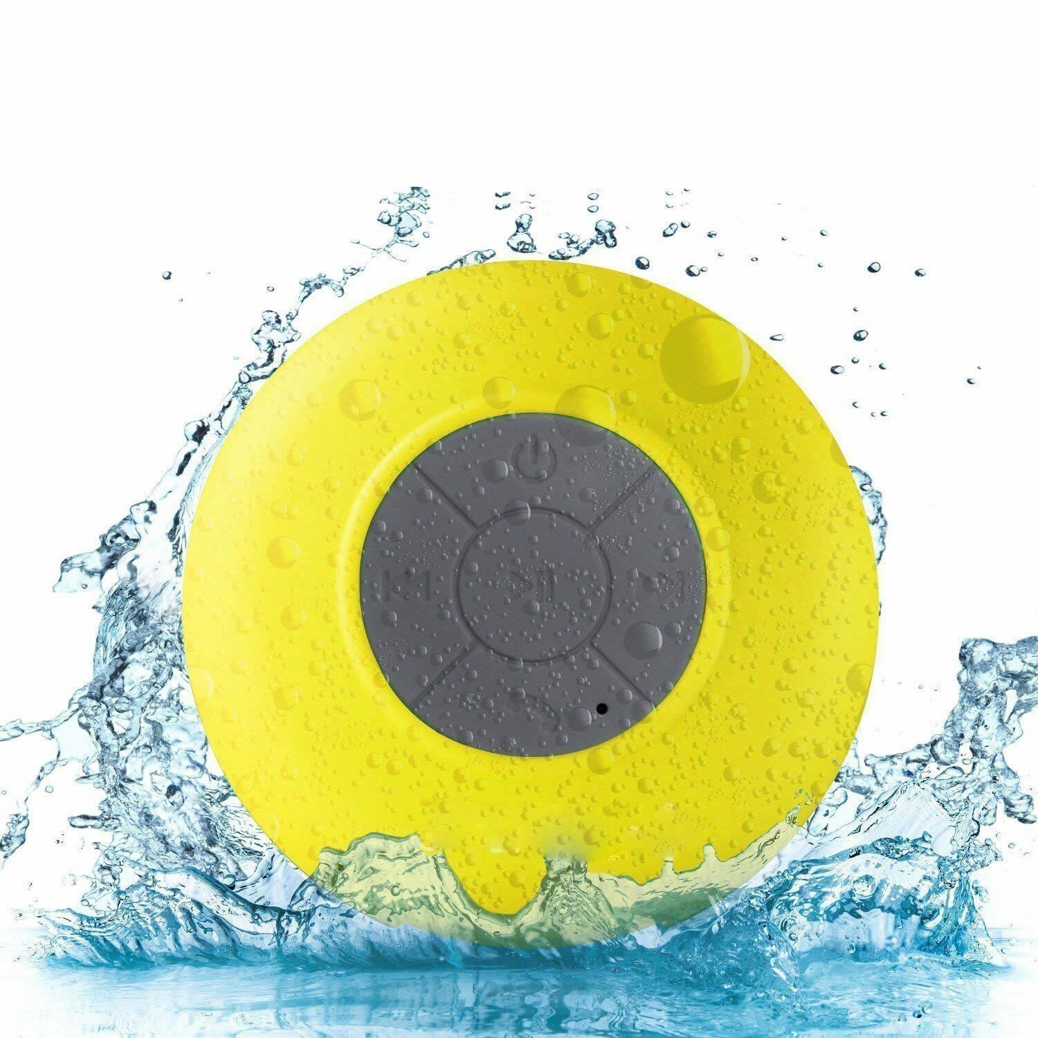 A vibrant Bluetooth speaker designed for use in the shower, featuring a waterproof silicone exterior and built-in microphone for hands-free calls.