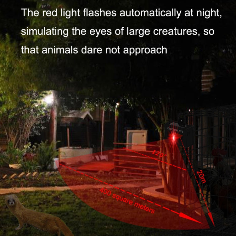 SK191 Solar Farm Wild Eagle Eye Animal Repeller with solar panel and red light feature, designed to deter wildlife.