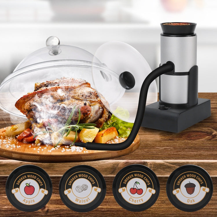 SK305B Silver Kitchen Tool Handheld Smoke Detector with wood chips and accessories, designed for smoking food at home.