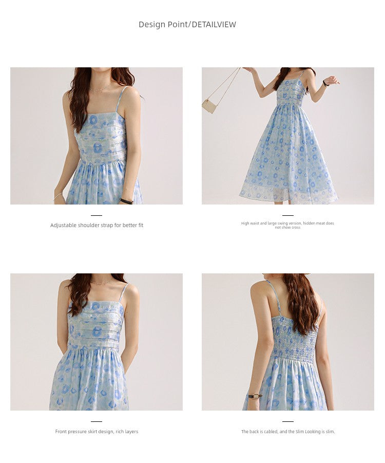 A charming blue suspender skirt featuring a playful bunny print, perfect for summer wear.