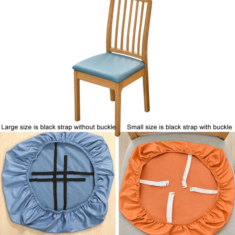 Small waterproof PU leather chair cover designed for 36-48cm chairs, showcasing its elastic band and durable material.